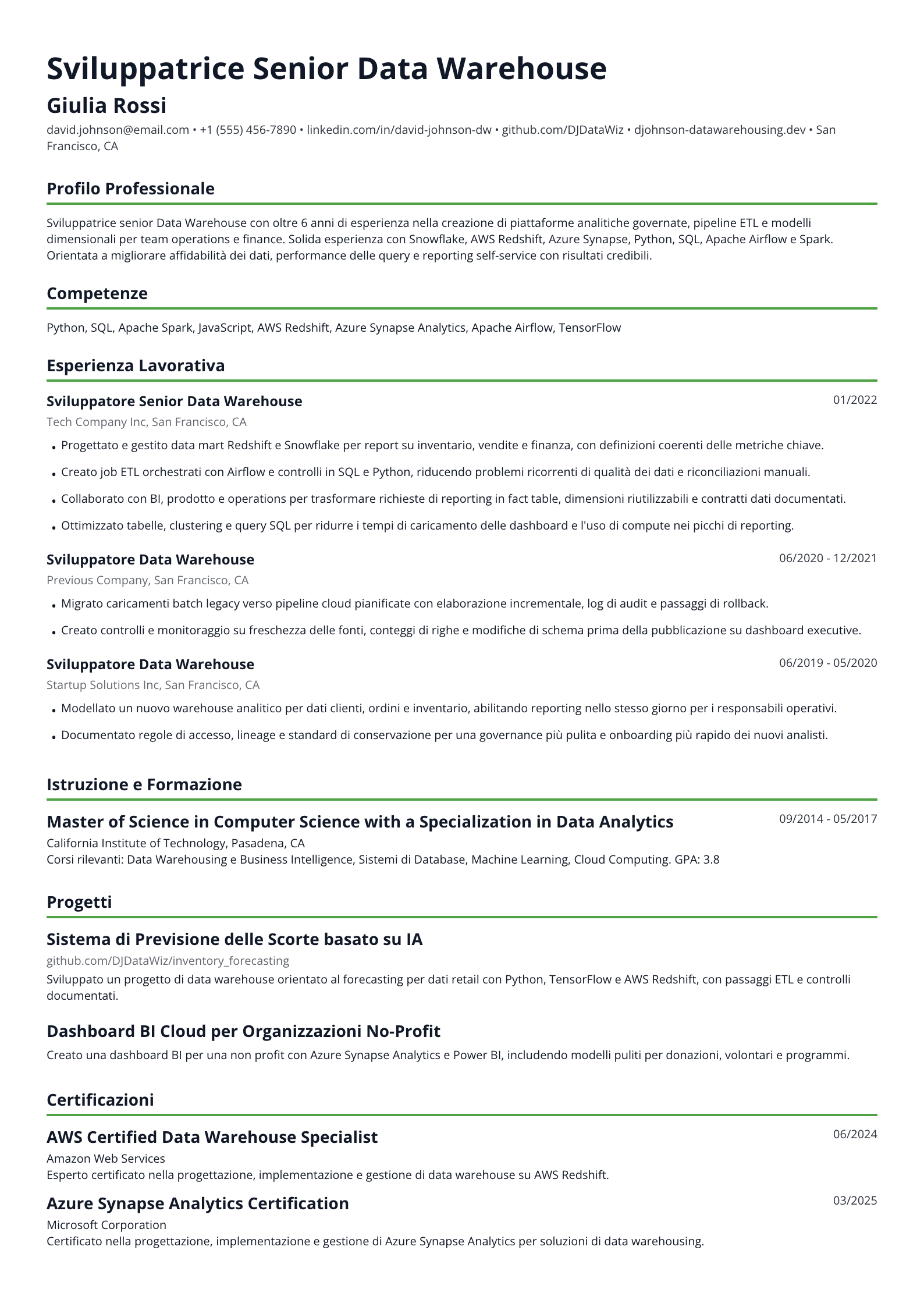 Sviluppatrice Data Warehouse