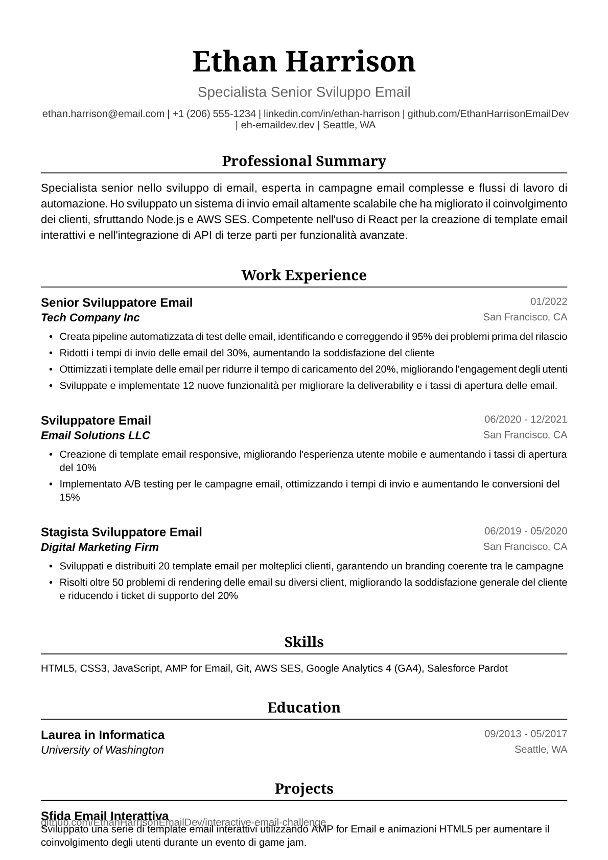 Esempio Curriculum Sviluppatrice Email
