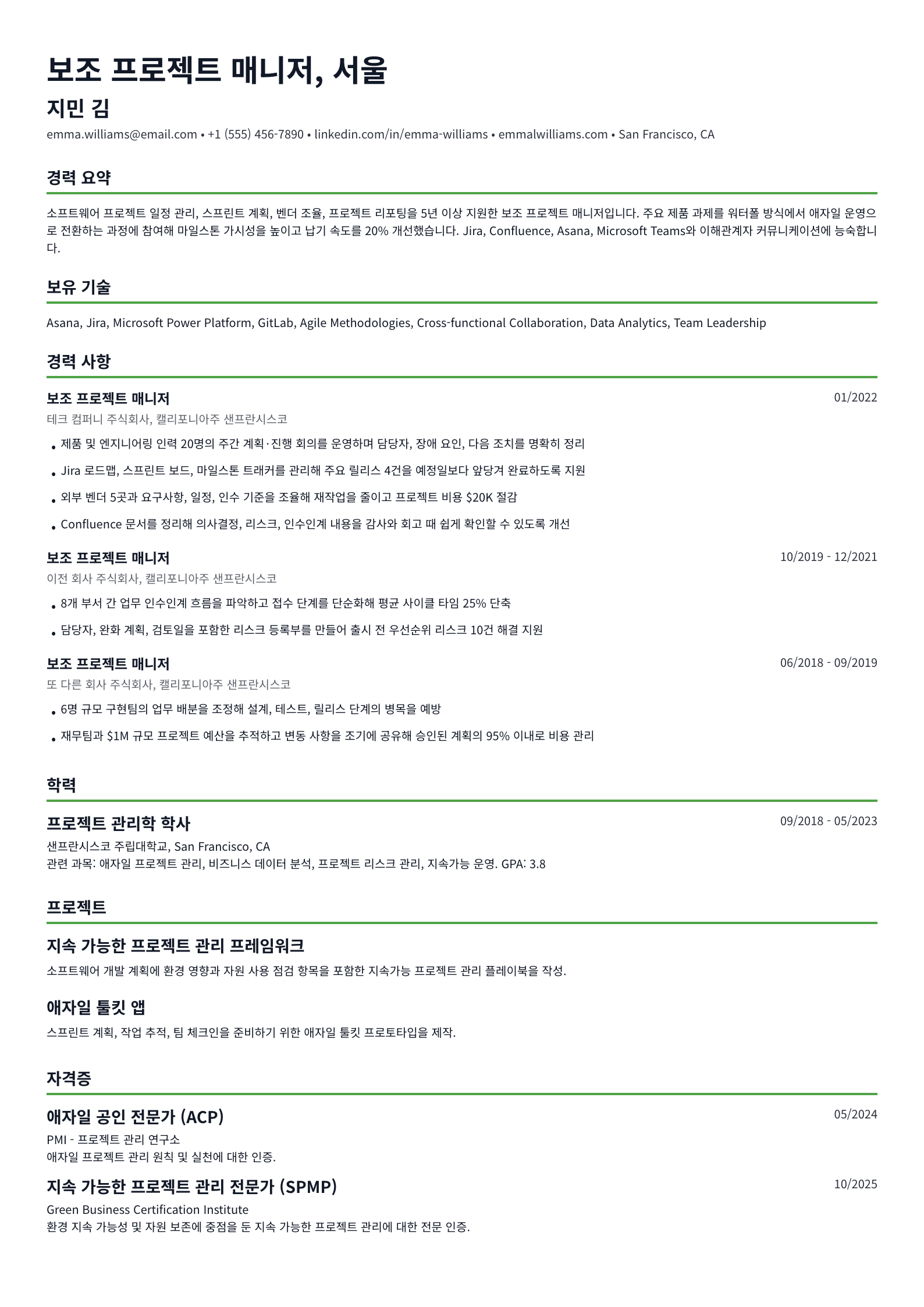 보조 프로젝트 매니저