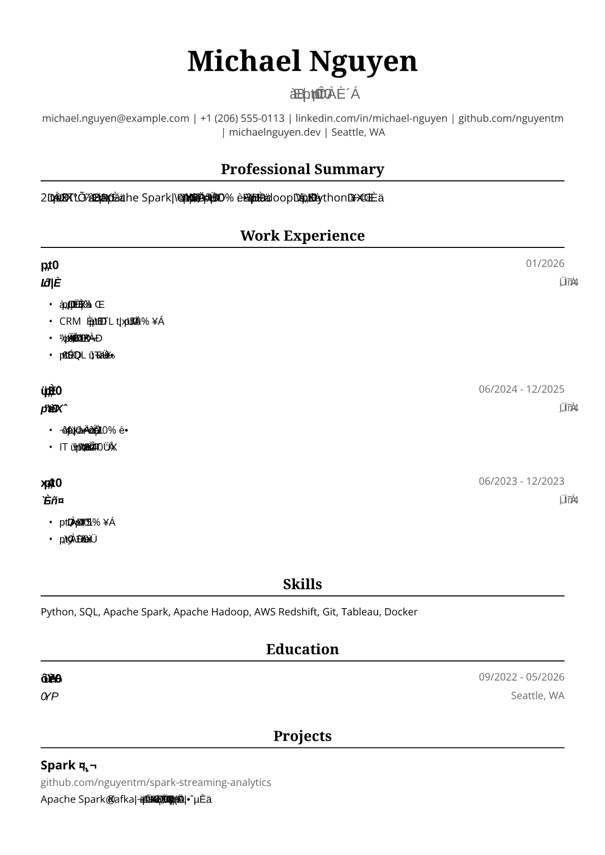 신입 데이터 엔지니어 이력서 예시