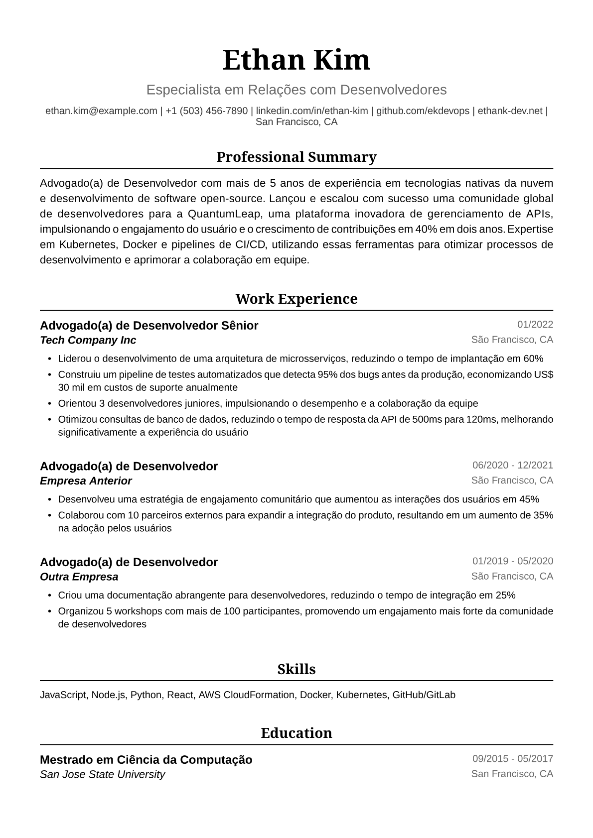 Exemplo de Currículo de Advogado(a) Desenvolvedor