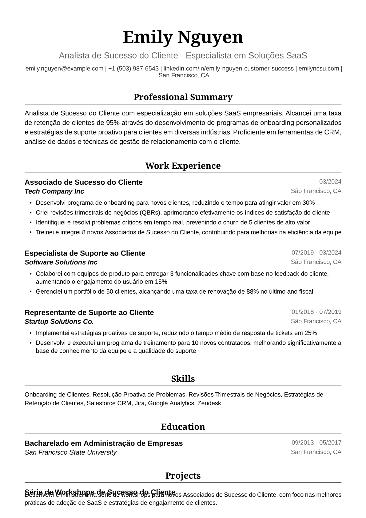 Exemplo de Currículo para Analista de Sucesso do Cliente