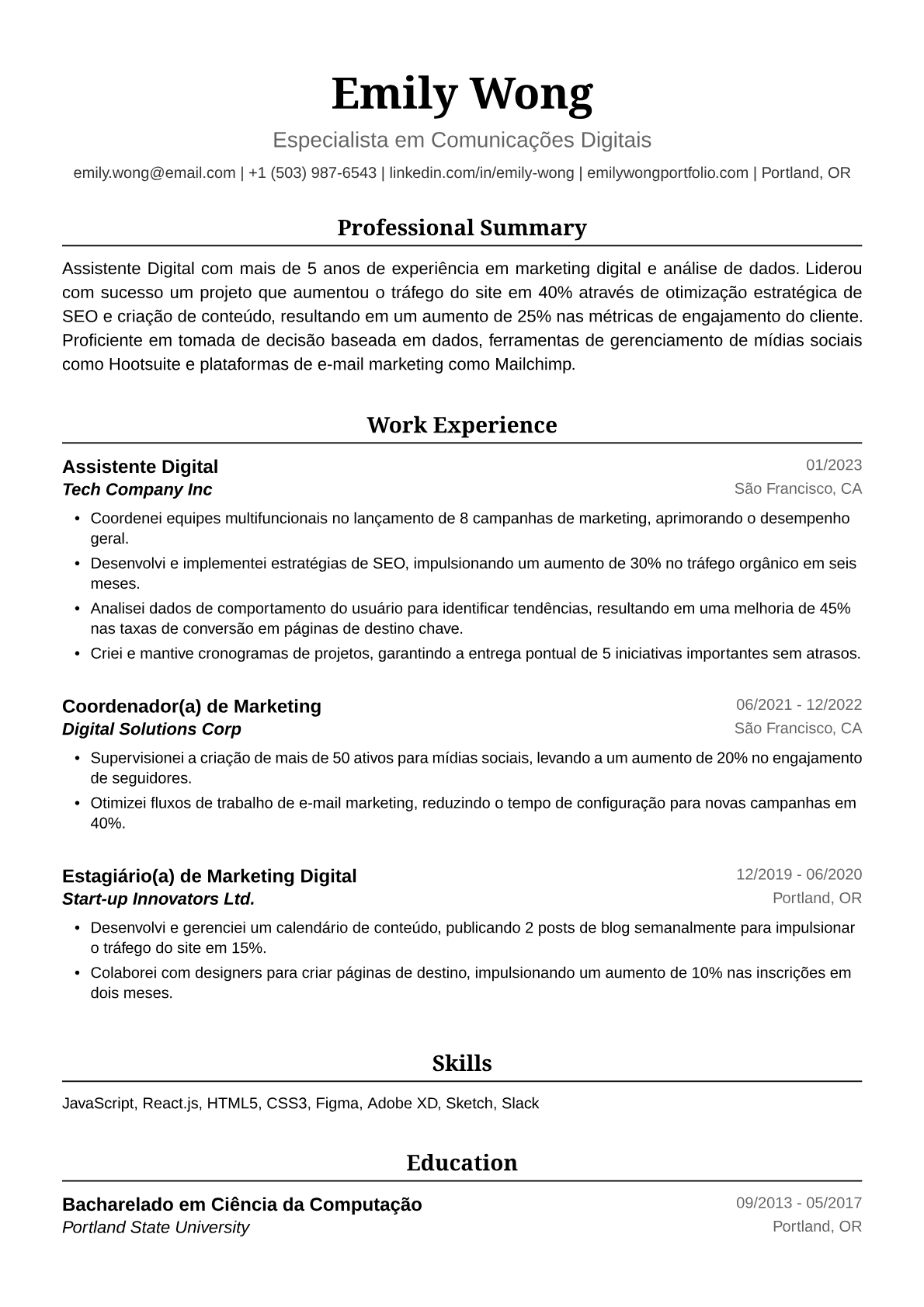 Exemplo de Currículo para Assistente Digital