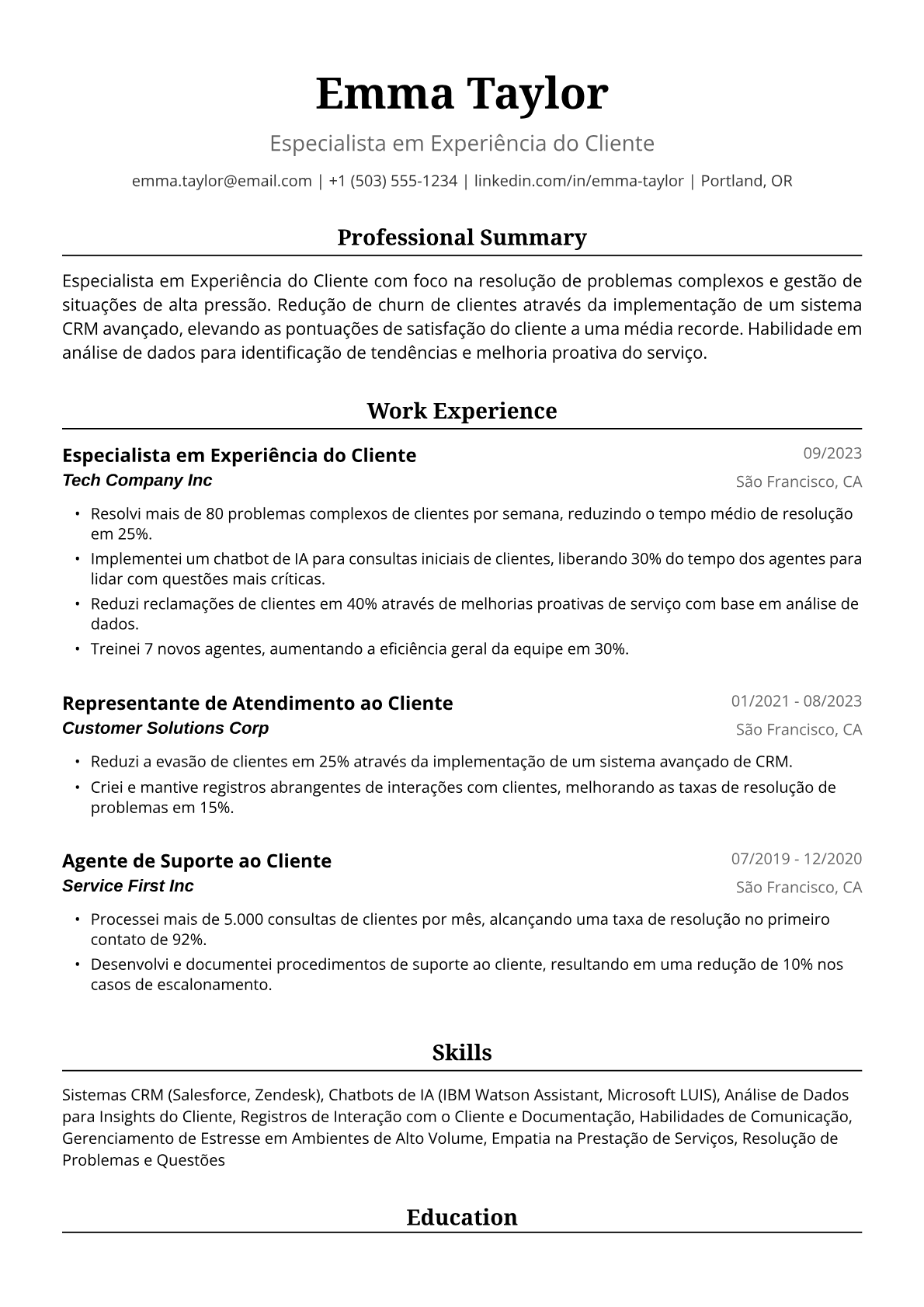 Exemplo de Currículo para Atendente de Telemarketing