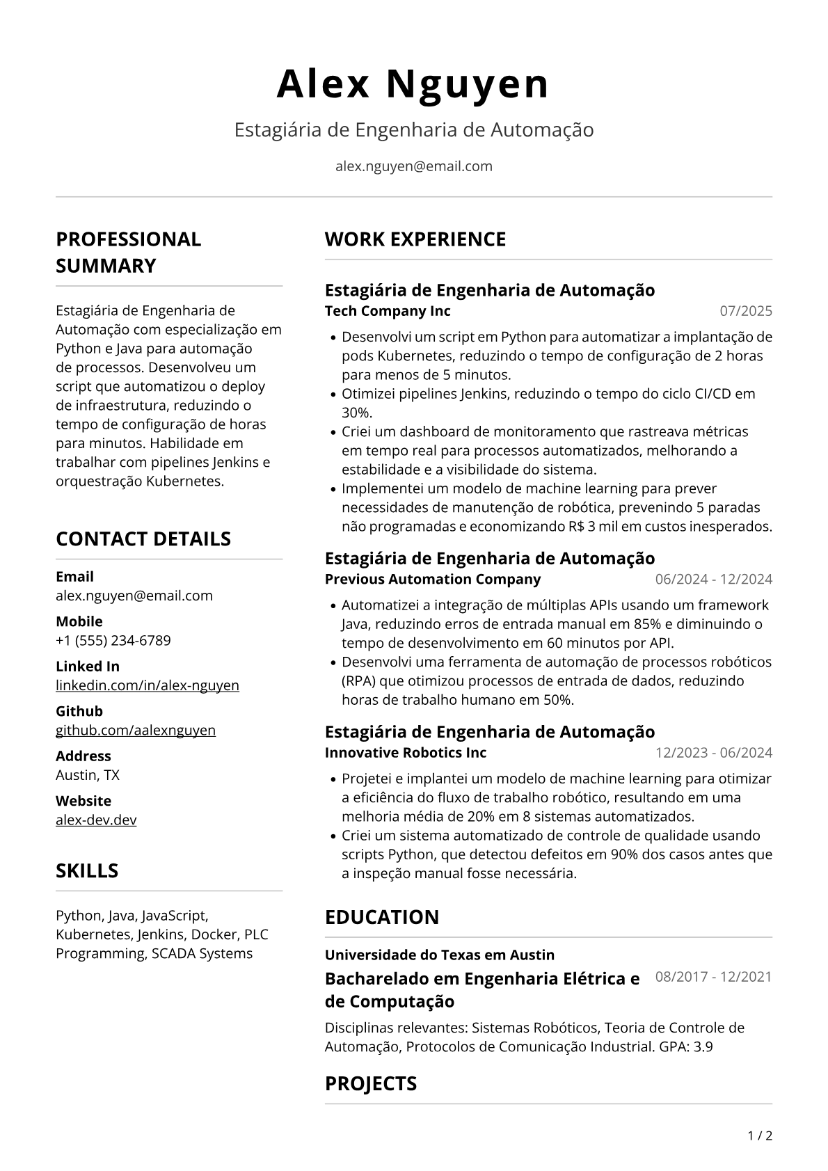 Estagiária em engenharia de automação