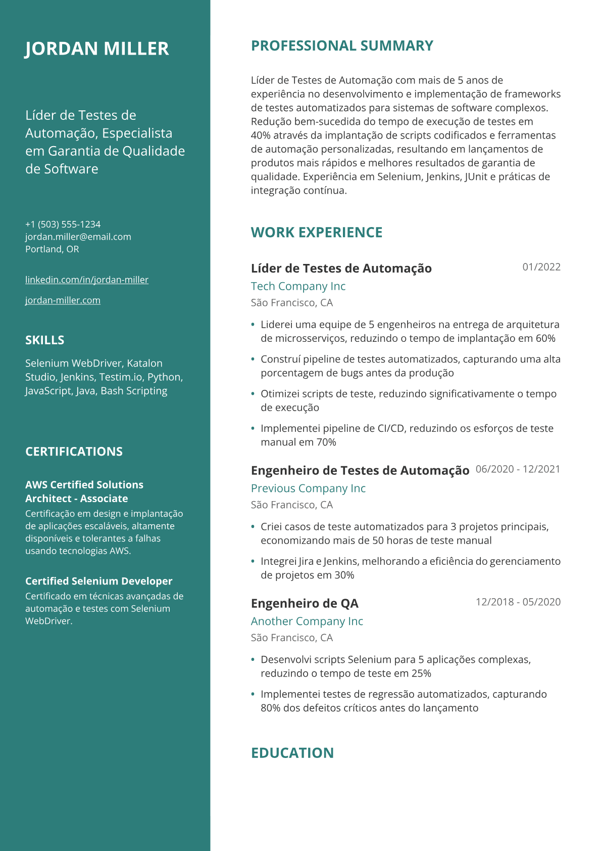 Líder de testes de automação