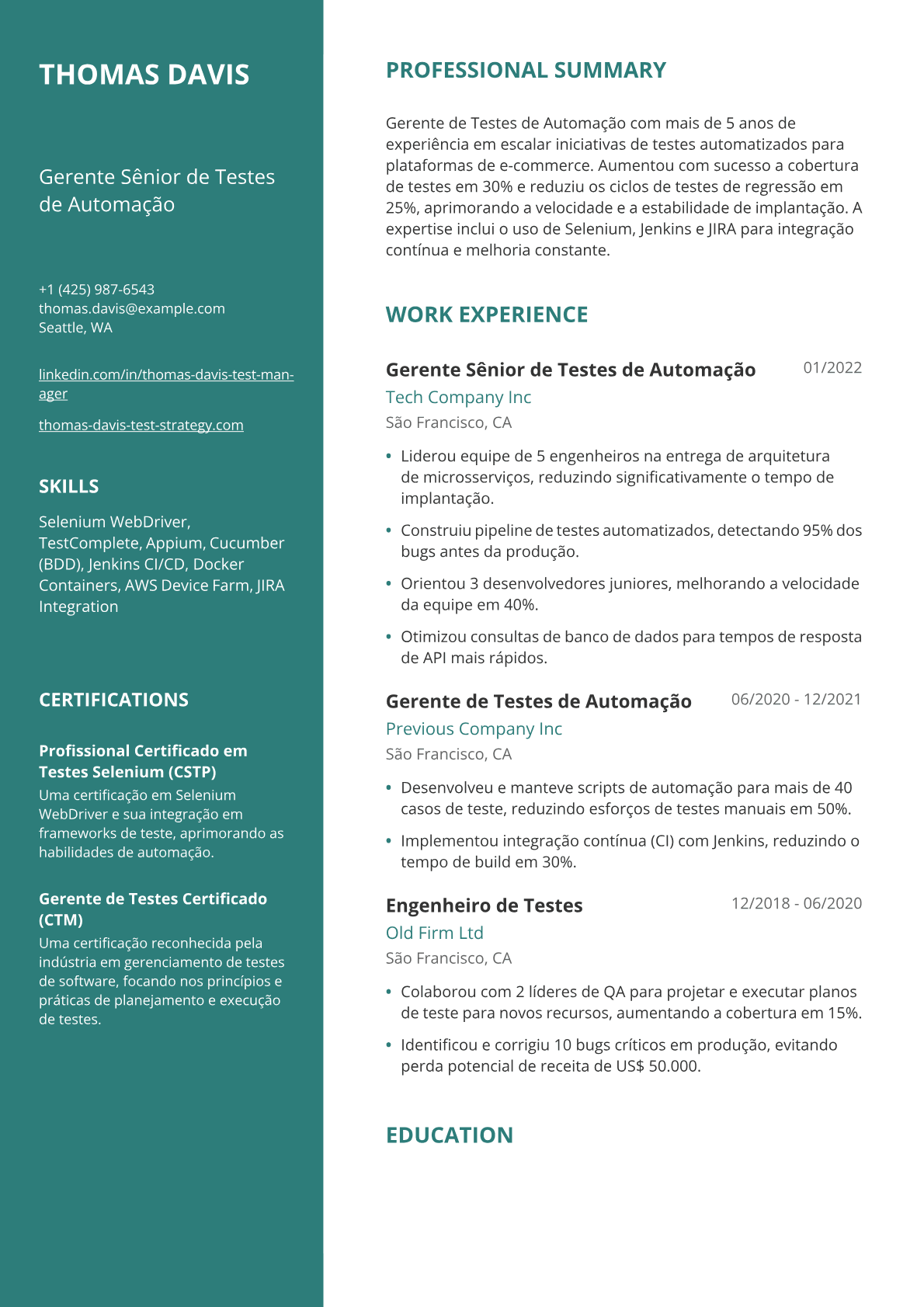 Gerente de Testes de Automação