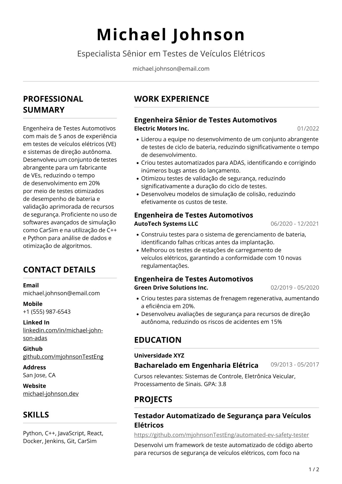 Engenheira de Testes Automotivos