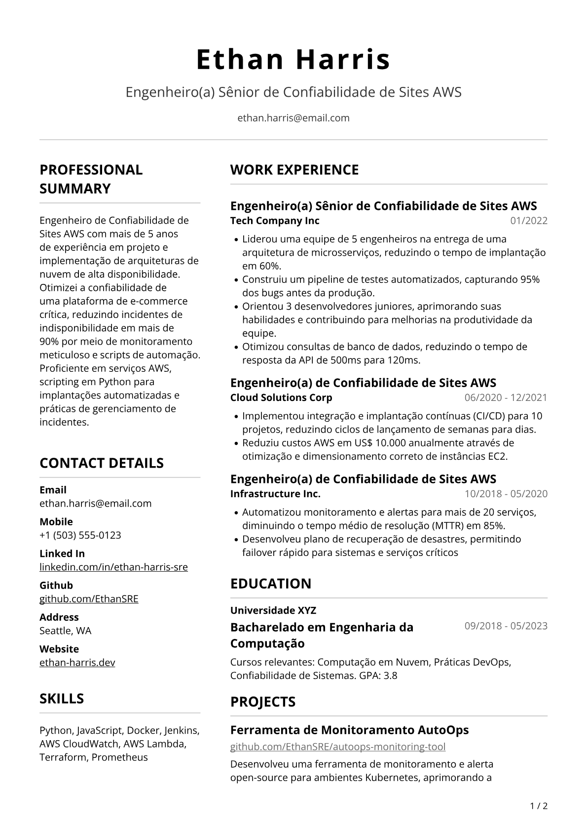 Engenheiro de confiabilidade de sites AWS