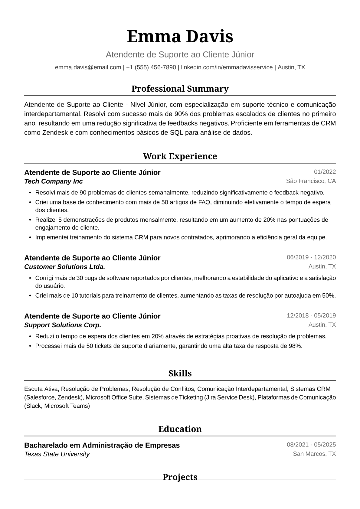 Atendente de suporte ao cliente júnior