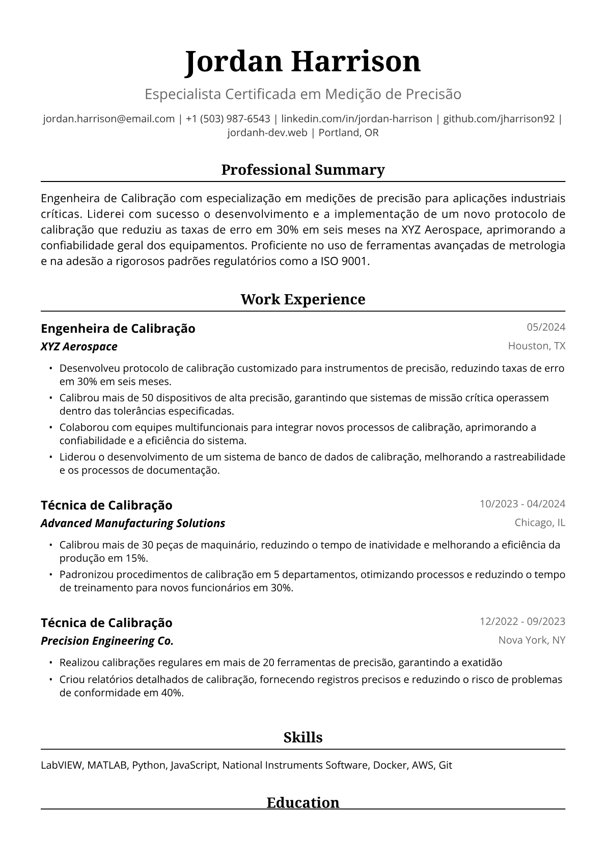 Engenheira de Calibração