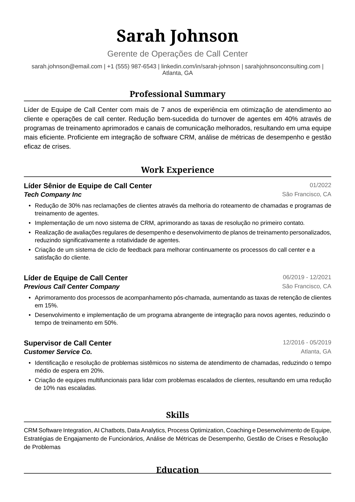 Líder de equipe de call center