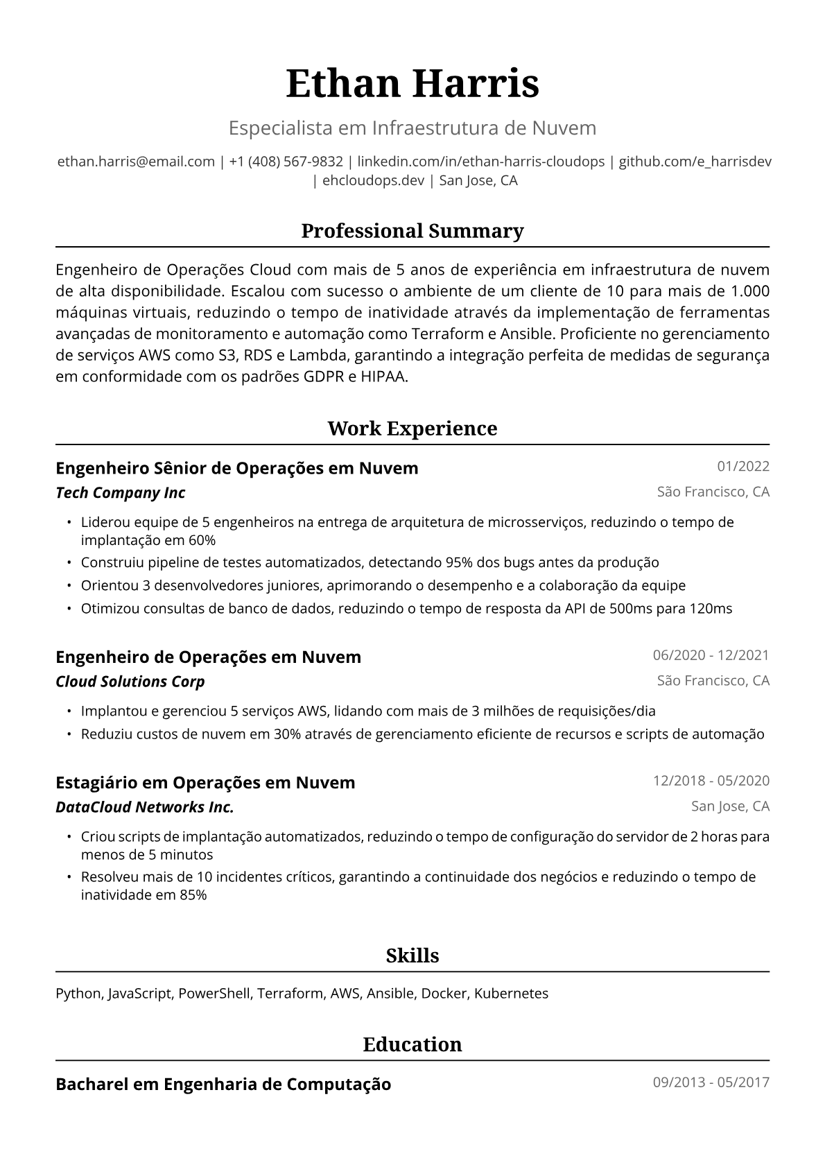 Engenheiro de Operações Cloud