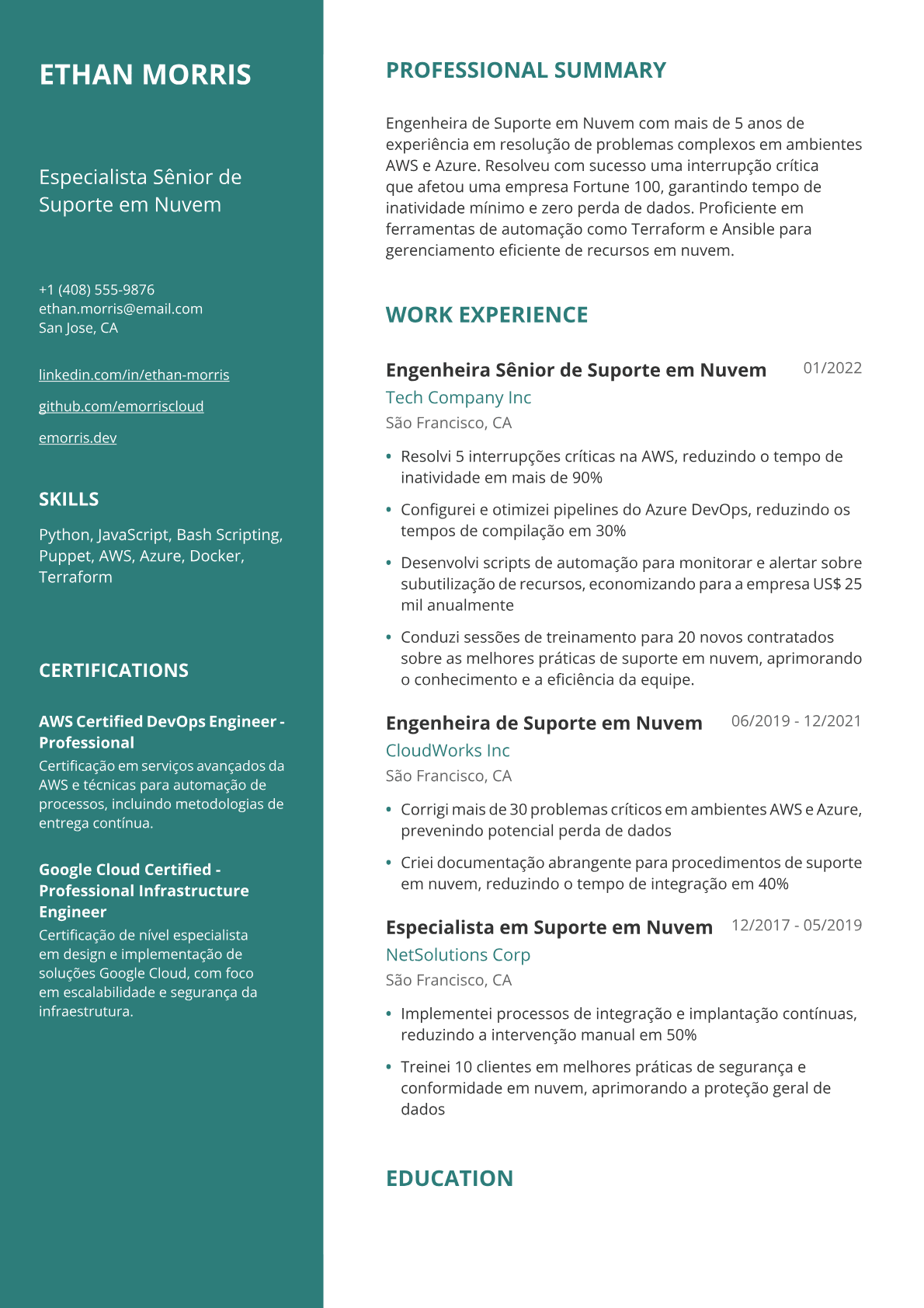 Engenheira de suporte em nuvem