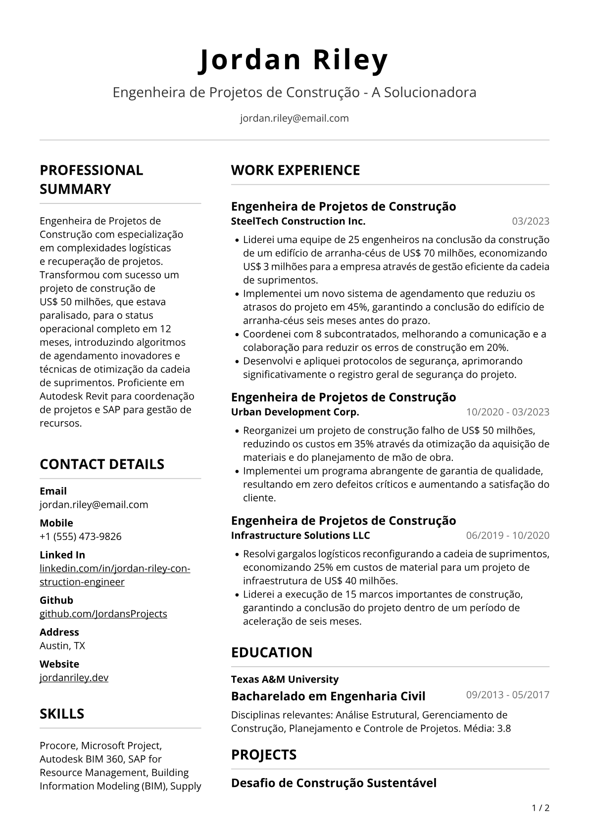 Engenheira de Projetos de Construção