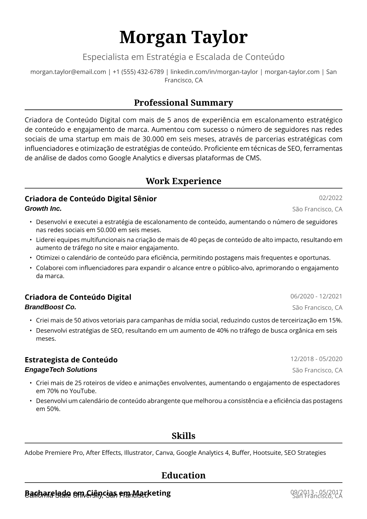 Exemplo de Currículo para Criadora de Conteúdo Digital