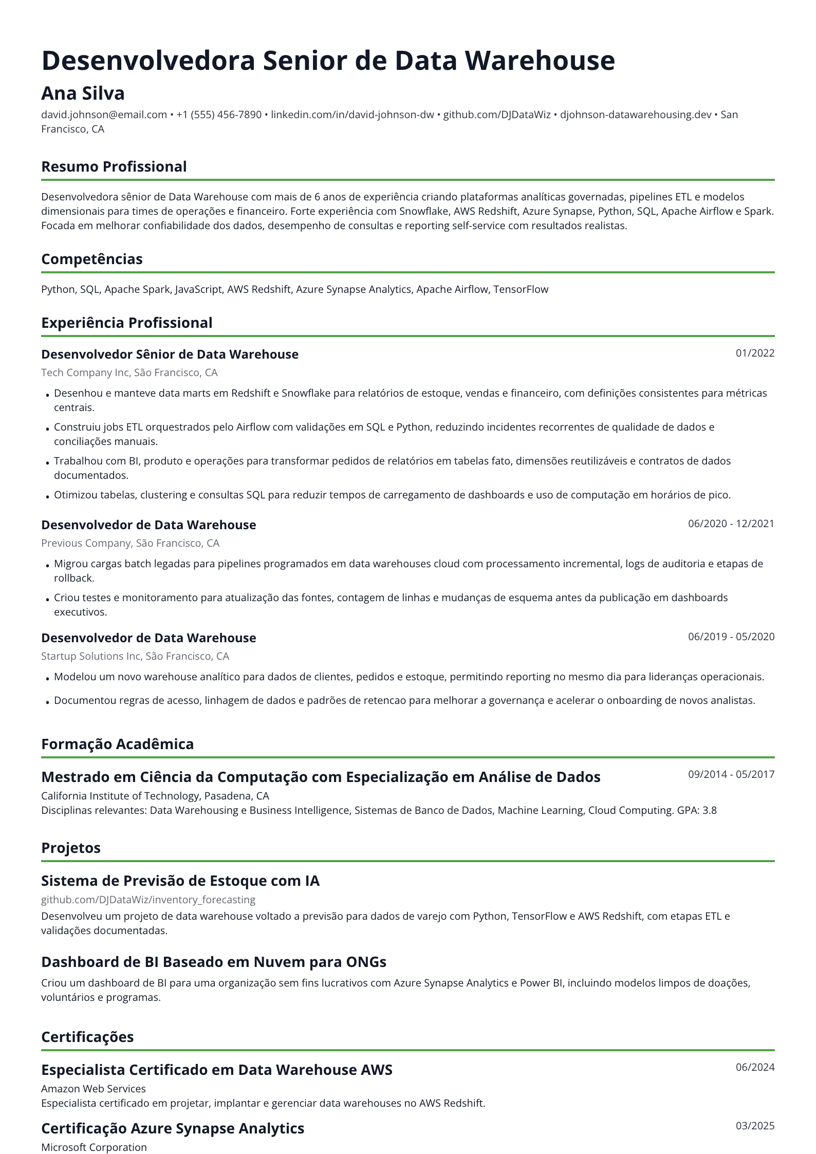 Desenvolvedora de Data Warehouse