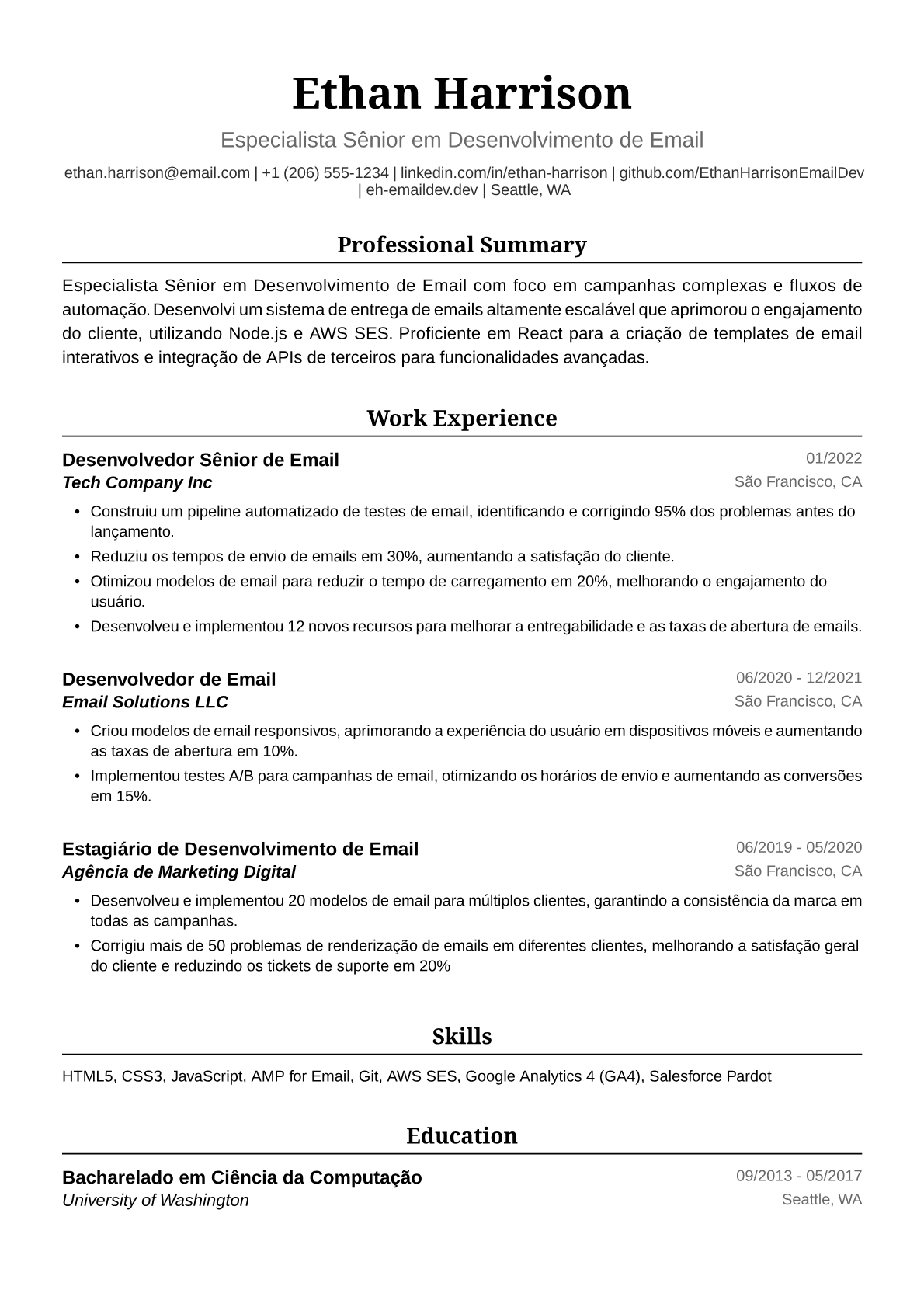Exemplo de Currículo para Desenvolvedor de Email