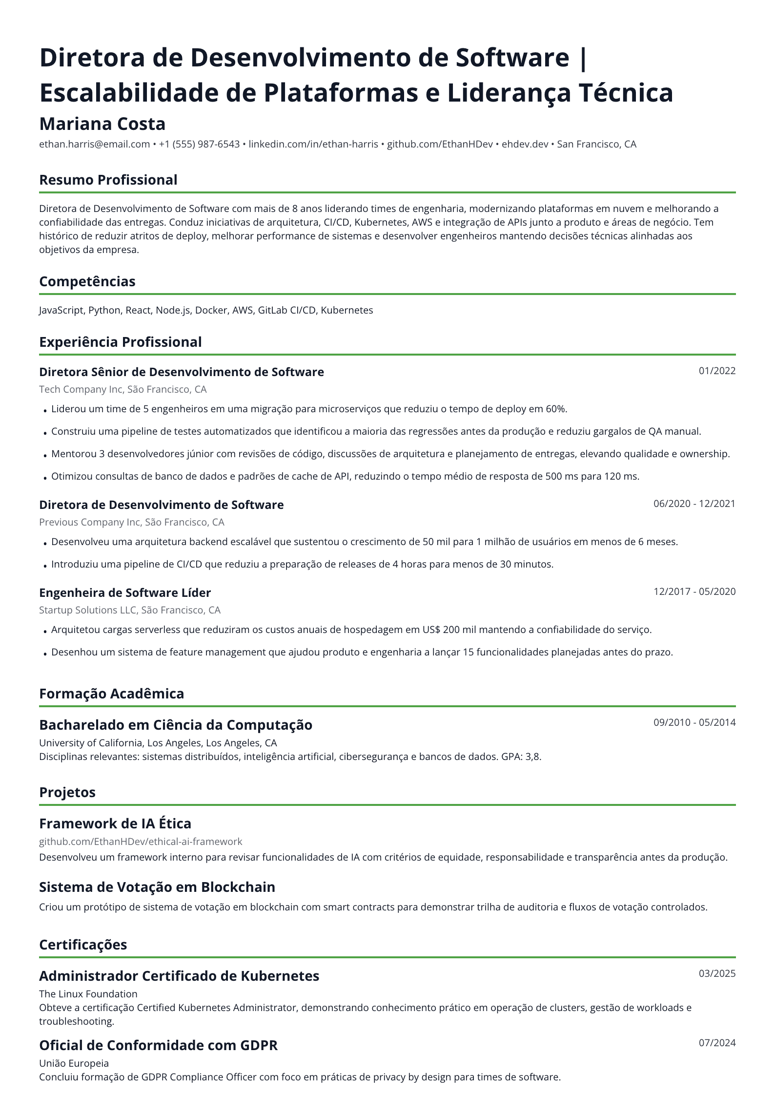 Diretora de Desenvolvimento de Software