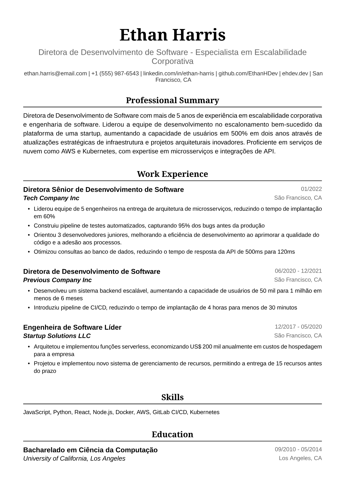 Exemplo de Currículo para Diretora de Desenvolvimento de Software