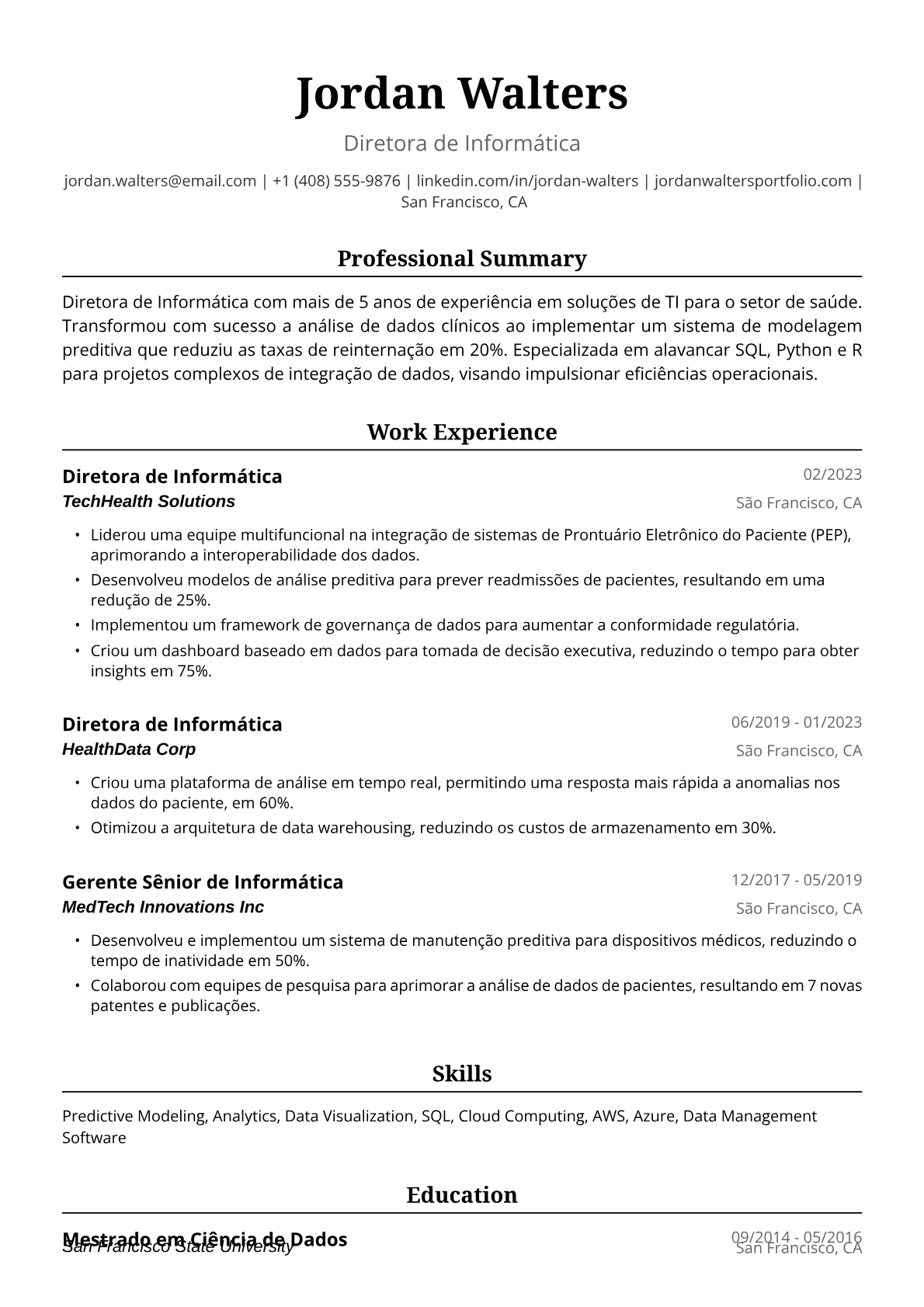 Exemplo de Currículo para Diretora de Informática