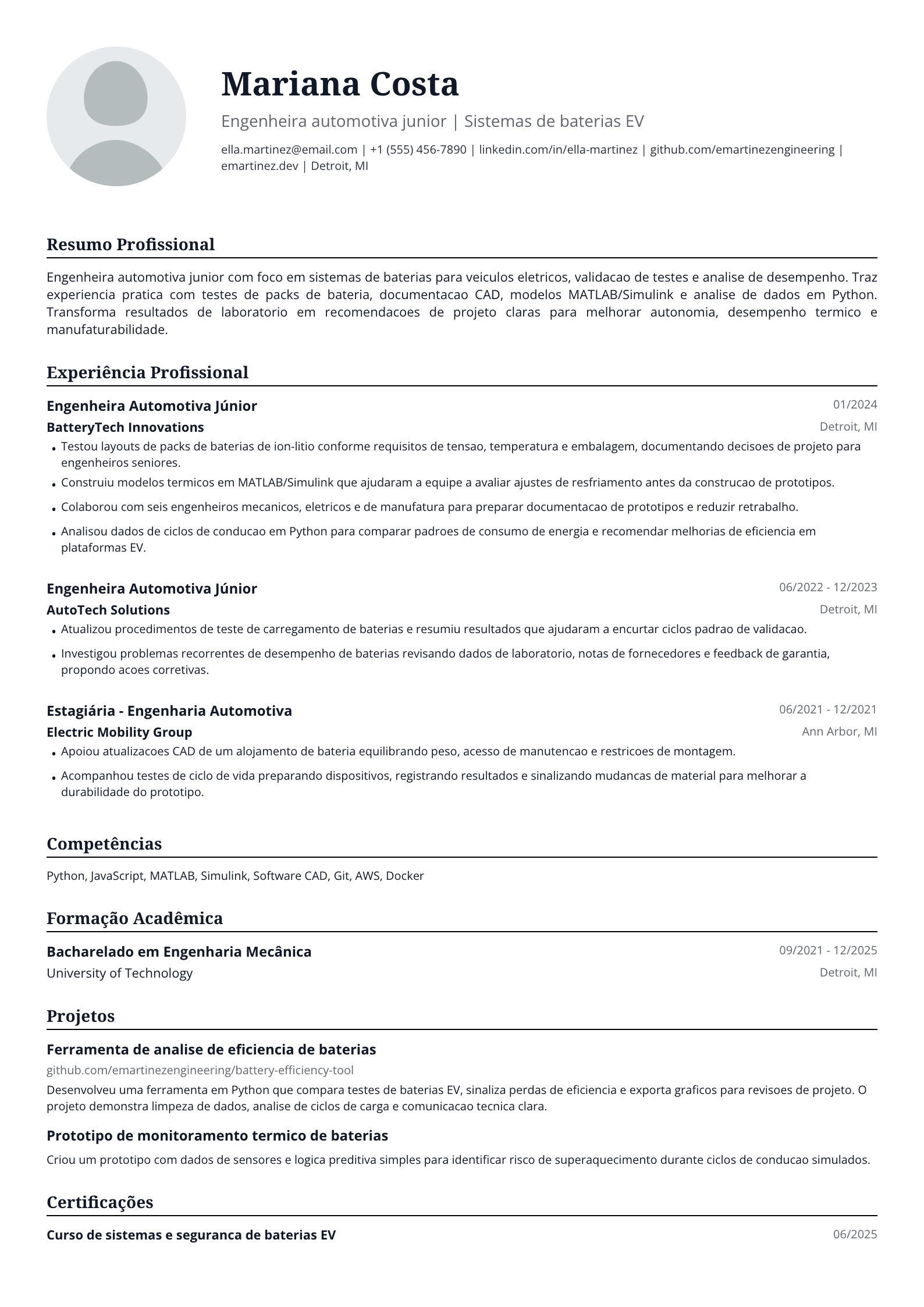 Engenheira automotiva junior