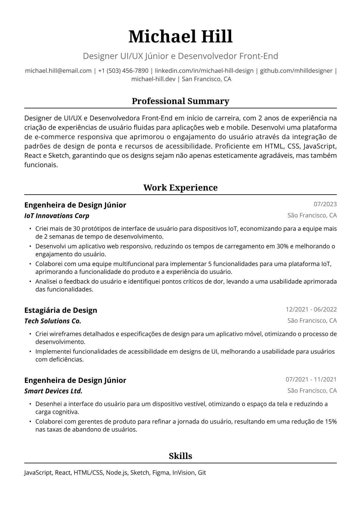 Exemplo de Currículo para Engenheira de Design Júnior