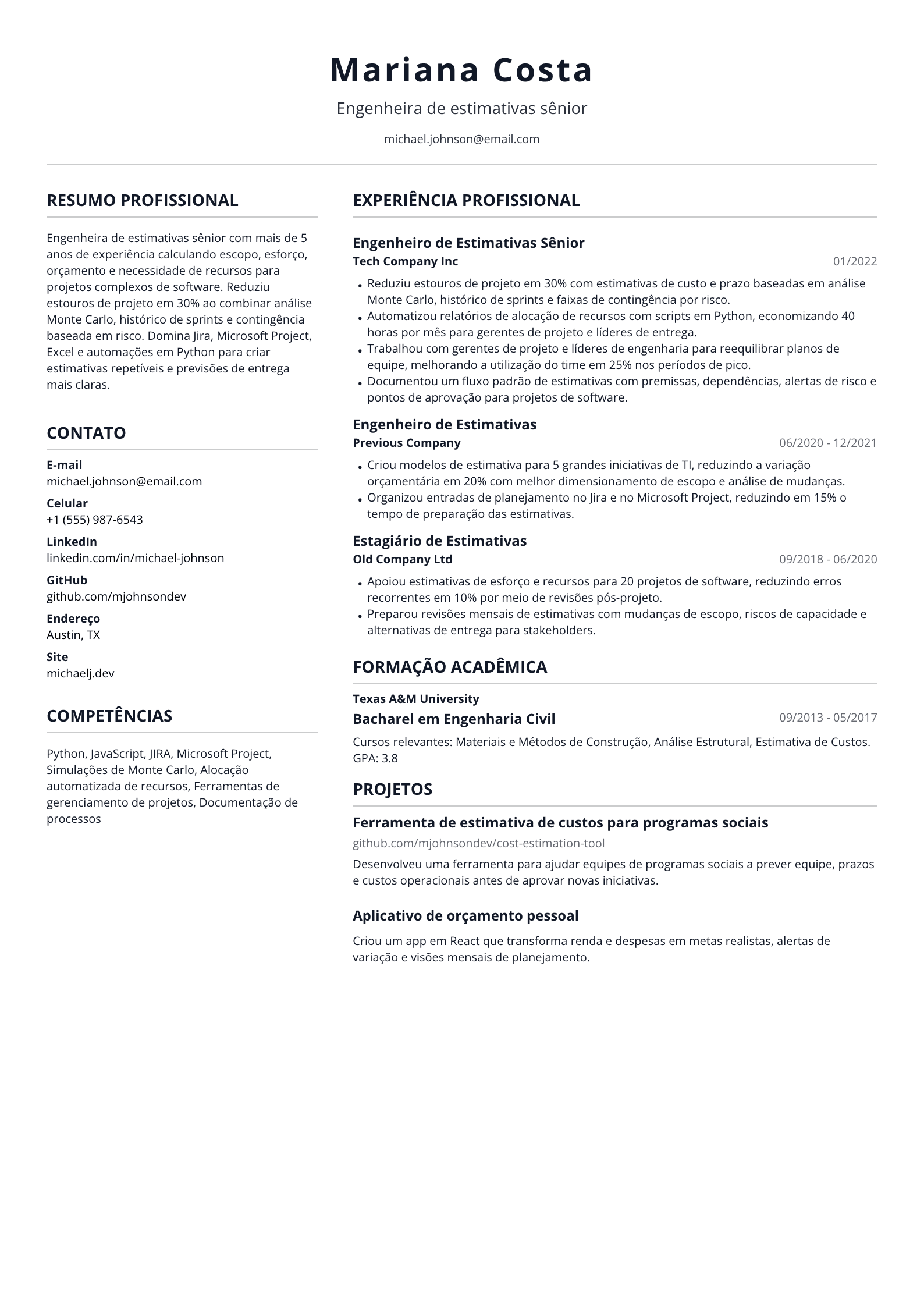 Engenheira de estimativas