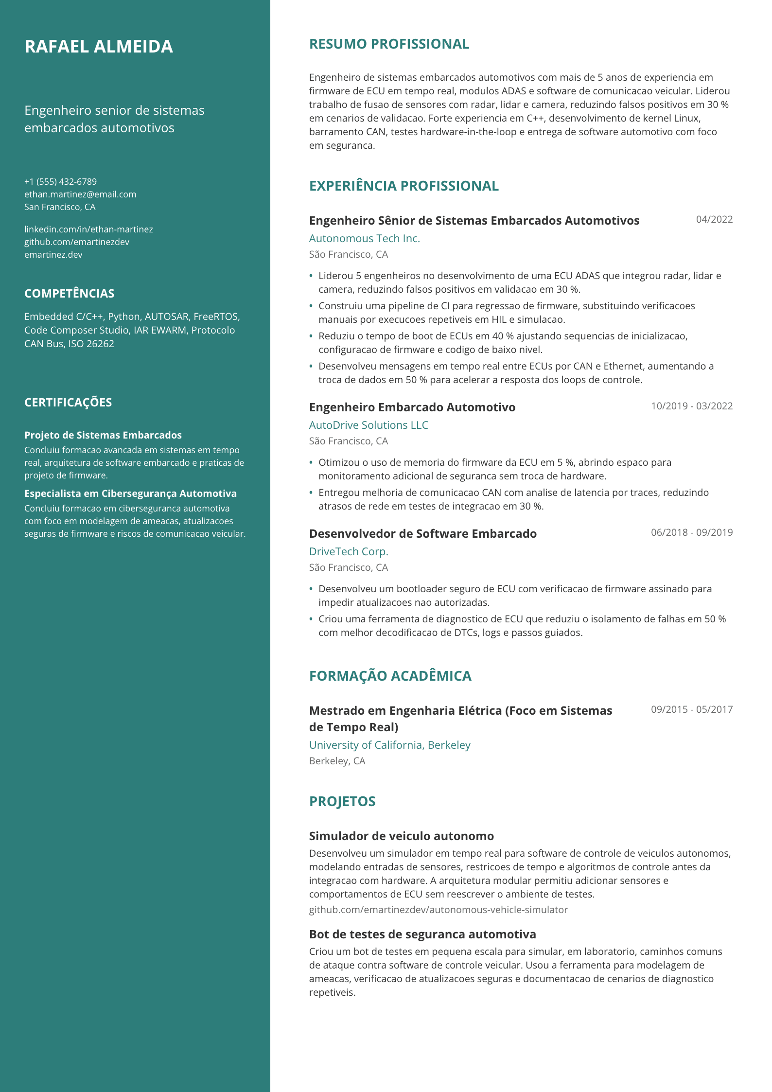 Engenheiro embarcado automotivo