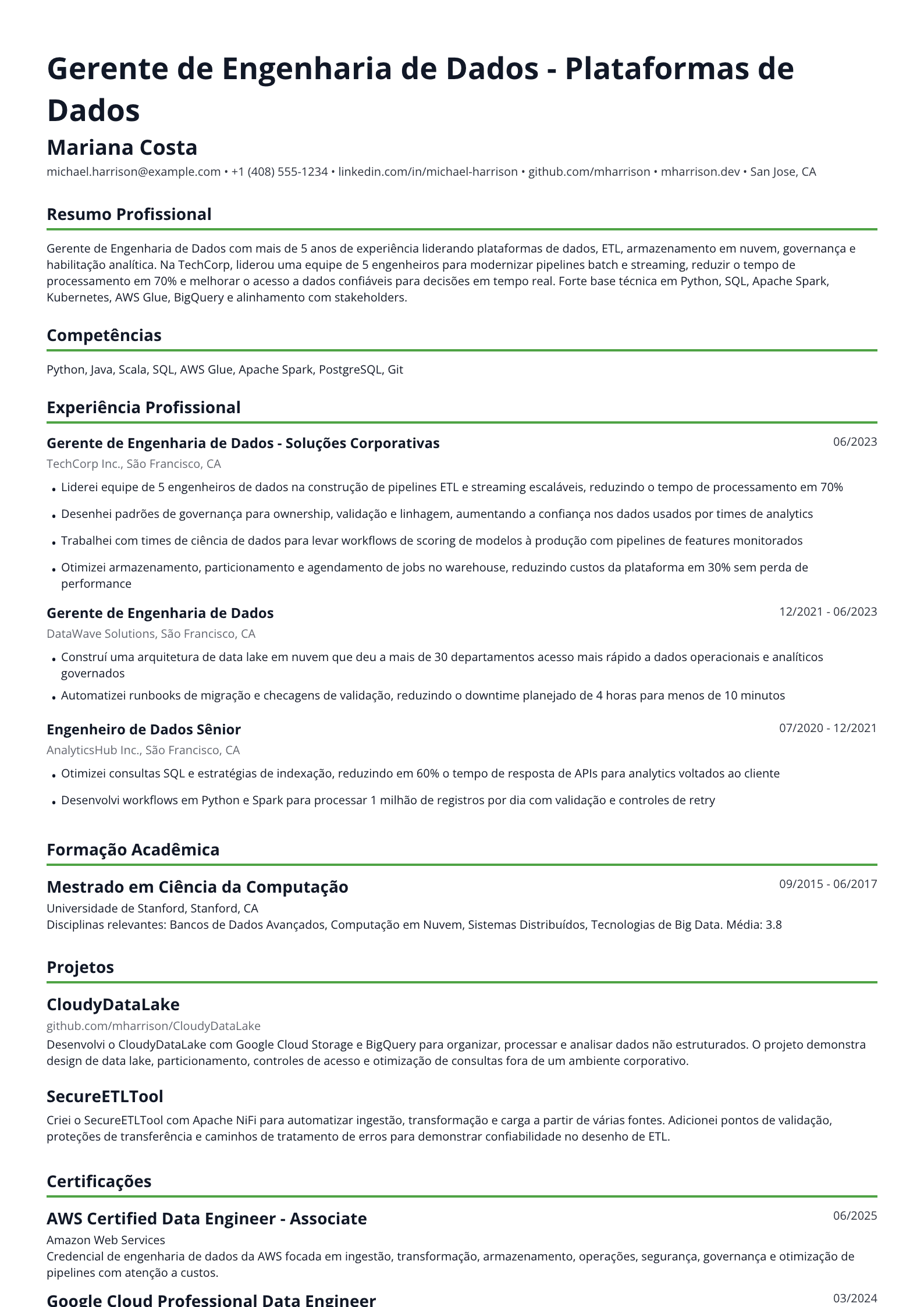 Gerente de Engenharia de Dados