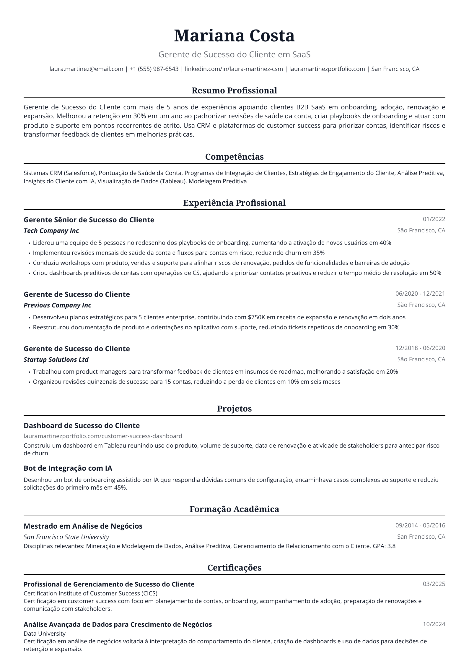 Gerente de Sucesso do Cliente