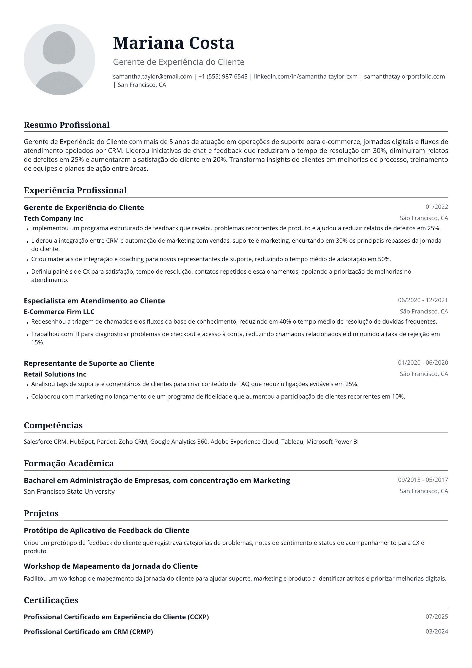 Gerente de Experiência do Cliente